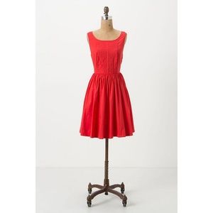 Anthropologie Bright Coral Lace-back Cotton Dress